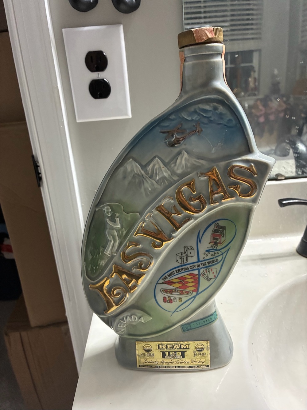 Vintage 1969 Jim Beam Decanter - Las Vegas / Hoover Dam & Lake Mead - EMPTY